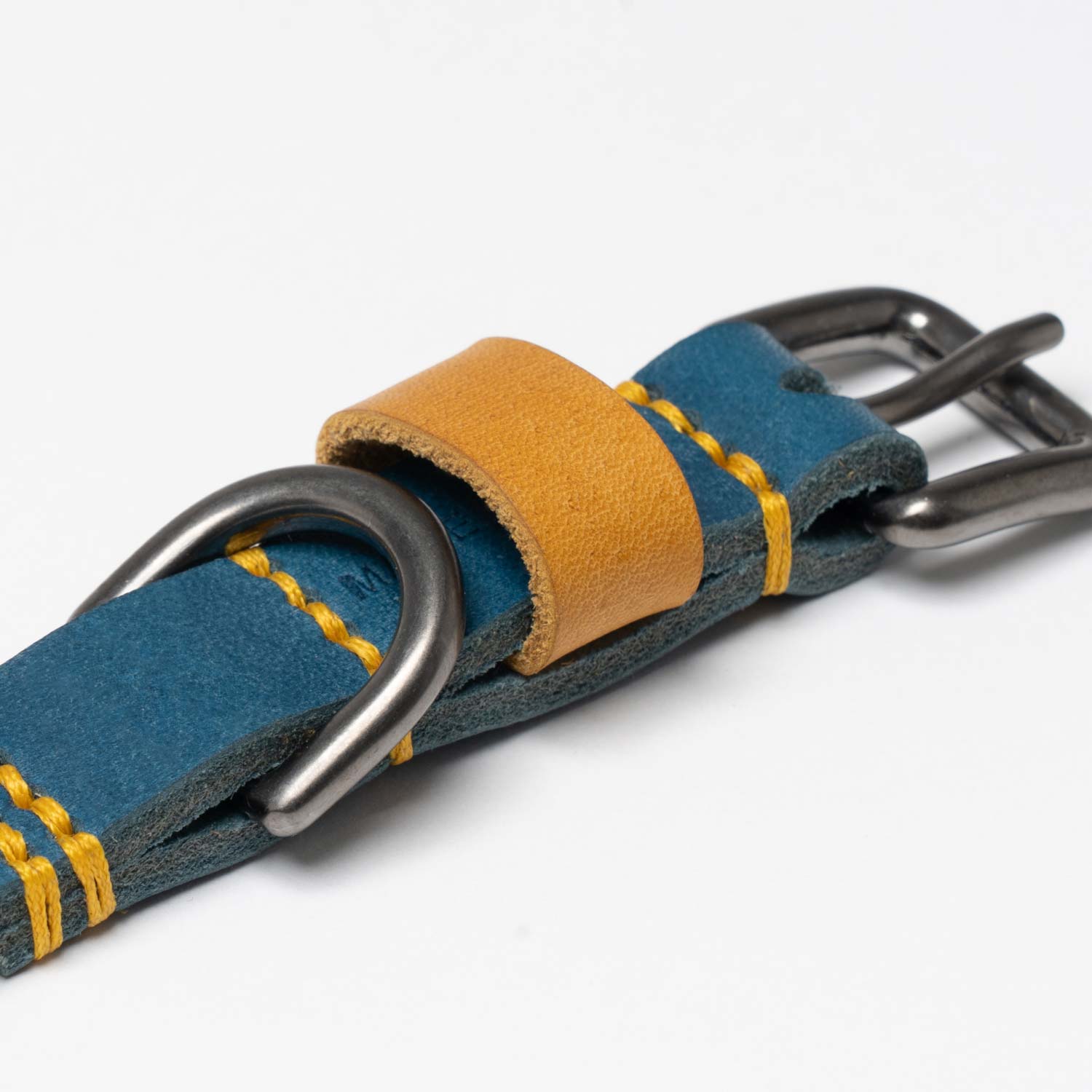 collare-cane-cuoio-blu-e-giallo